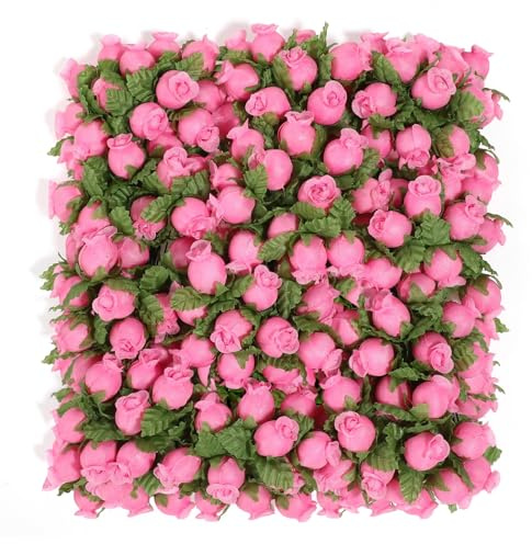 MWOOT 144Pcs Mini Roses Artificial Flower Heads, Pink Plastic Rose Buds with Stems for Crafts, Small Fake Roses for DIY Valentine's Day Wedding Bouquet Festival Decoration, Tiny Faux Flower Heads