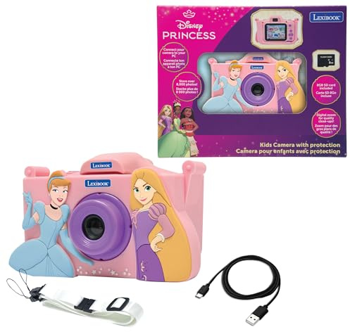 Lexibook, Disney Princesses, Fotocamera per Bambini con Protezione Disney Princesses, Rosa, DJ078DP