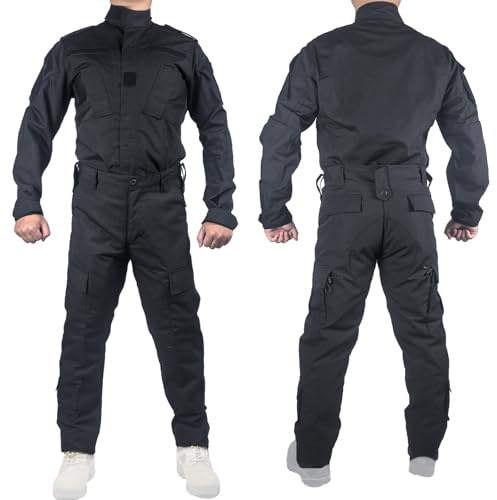 Kecrotac Tactical Military Camo BDU Ensemble uniforme pour homme Chemise de combat et pantalon Ripstop Vêtements pour l'extérieur, la chasse, l'airsoft, le paintball, Noir , XL