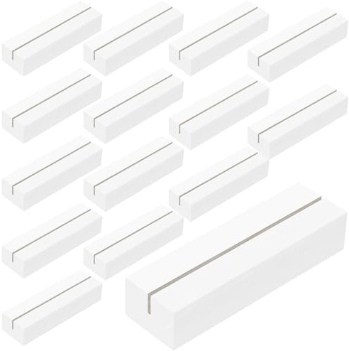 WISYOK Portacarte in legno bianco, 15 pezzi, porta biglietti in legno, porta cartoline, supporto in legno, porta menù, porta foto per matrimoni, feste e banchetti (10 x 3 x 2 cm)