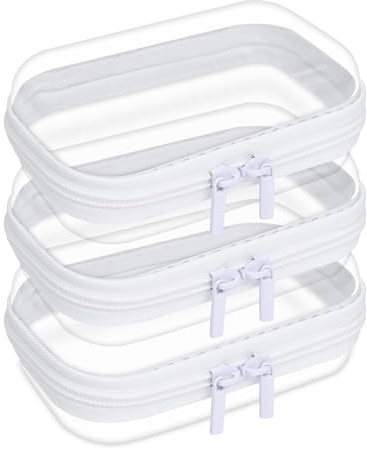 DARENYI Set med 3 styva genomskinliga necessärer med dragkedja, vattentät researrangör för byggklossar, kosmetika, leksaker och toalettartiklar (13 x 8,5 x 5,3 cm)
