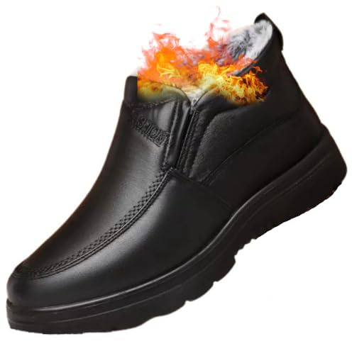 Bottes d'hiver en cuir pour homme - Imperméables - Antidérapantes - Chaudes - Orthopédiques - Chaudes - Bottes de neige d'hiver - Doublure en fourrure - Bottines avec fermeture éclair latérale, Noir A