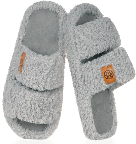 Dokela Chaussons Femme Hiver Chaudes en Mousse à Mémoire Maison Bout Ouvert Pantoufles Fausse Laine Confortables Fourrure Slippers, Gris Clair, 37/38 EU, Tag 38/39