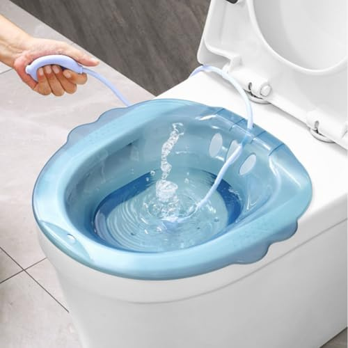 Baño de asiento Bidé portátil portátil sobre el inodoro con descargador Antidesbordamiento Accesorio de bidé de gran capacidad para hemorroides Cuidado privado posparto Azul, Baño de asiento