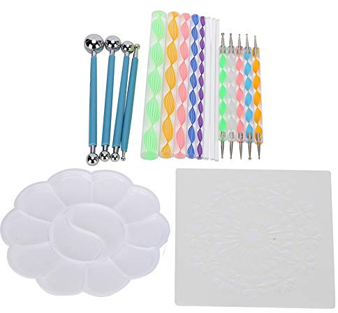 Haofy Ensemble D'outils de Pointage de Mandala de qualité Supérieure, en Plastique Léger et Robuste, Roches Acryliques, Plateau de Pochoirs D'art, Accessoires de Peinture, 20 Pièces, Idéal pour les