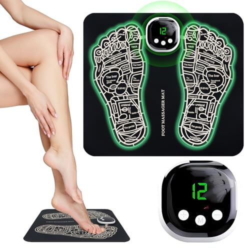 EMS Foot Massager - Folding Portable Electric Massage Mat, Electronic Muscle Stimulatior Feet Massage Promoting Blood Circulation Muscle Pain Relief (Matt Black)