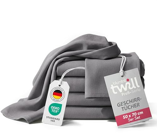 Blumtal 5er Set Premium Geschirrtücher Baumwolle 50x70 cm - ultra saugstarke Geschirrhandtücher Baumwolle - Oeko-Tex zert. - Geschirrhandtuch griffig (230gsm) - Profi-Qualität - Geschirrtuch Anthrazit