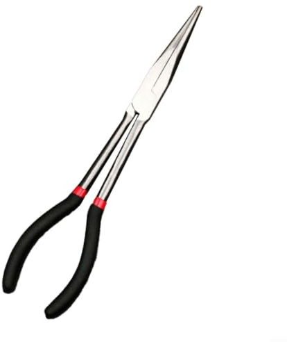 Lång spetstång 30 cm böjd näsa 25–90 grader verktygsstål halkfritt handtag för trånga rum bil verkstad smycke pyssel 1 styck (prickade nos-pliers)