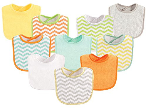 Luvable Friends Unisex Baby Cotton Terry Bibs, Neutral Chevron, One Size