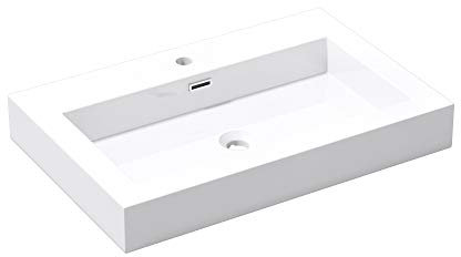 doporro Lavabo Suspendu Vasque à Poser Blanc 73cm Lave Mains Rectangulaire Colossum18 73x48x10cm