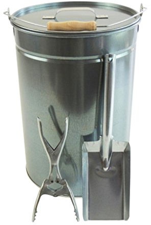 Ascheeimer mit Deckel 25l + Kohleschaufel + Brikettzange