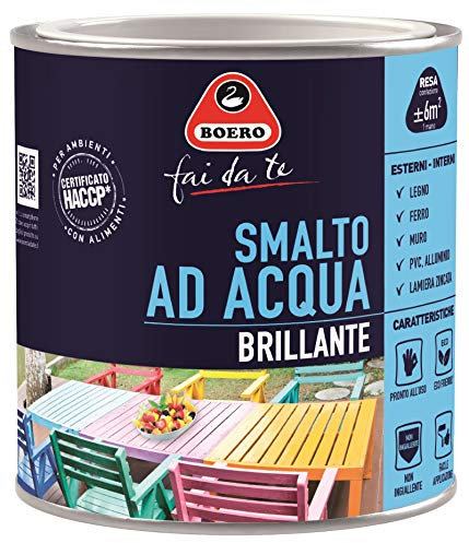 Boero Fai da Te, Smalto Brillante all’Acqua, per Interno/Esterno, Inodore, Pronto all’Uso, Non Colante, Per Ferro, Legno, PVC, Muro, Formato da 0,5L, Colore Cuoio
