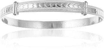 Designer Inspirations Boutique 6MM Wide Heart Pattern/Design Expanding/Expandable/Adjustable Bangle Bracelet for Baby/Child/Children/Women - 925 Sterling Silver - Size: CHILD