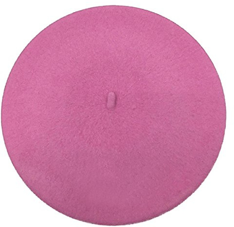ICSTH French Beret - Wool Solid Color Womens Beanie Cap Hat (One Size, Pink)