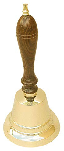 Sea-Club Campana da tavolo in ottone e legno, altezza = 22 cm, diametro = 10 cm