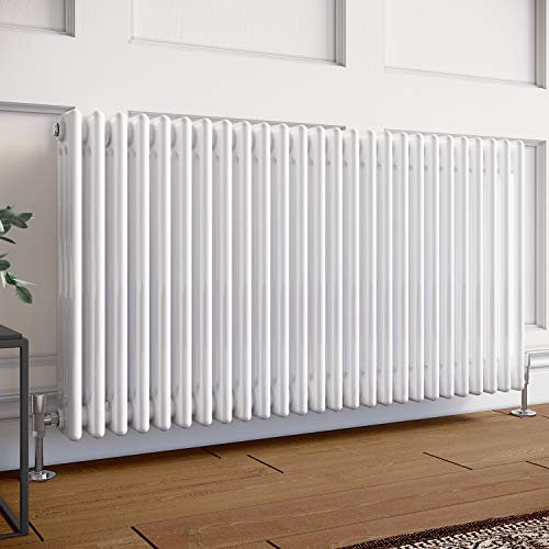 ELEGANT Traditional Cast Iron White Triple Column Horizontal Radiator 600x1177mm Ideal for Kitchen Living Room Bathroom