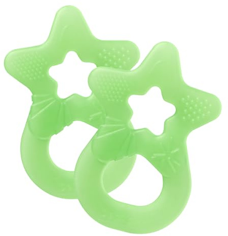 dentistar Star Teether Pack of 2, Teething Baby Toy for Infants Aged 3+ Months, Soft Silicone Baby Teething Ring for Tooth and Gum Pain Relief, Made in Germany - Light Green