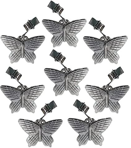ToCi 8 x Tischtuchbeschwerer Schmetterling-Motiv – Silberfarbene Tischdecken-Gewichte mit Klammer - Metall Tischtuchhalter für Garten, Balkon, Terrasse & Events - 6,5 x 5,5 cm, 40 g schwer