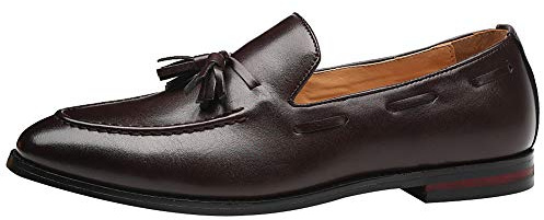 Jamron Hommes Classique Style Britannique Mocassins à Pampilles Cuir Synthétique Poids Léger Mocassin Slippers Marron SN01757 EU43