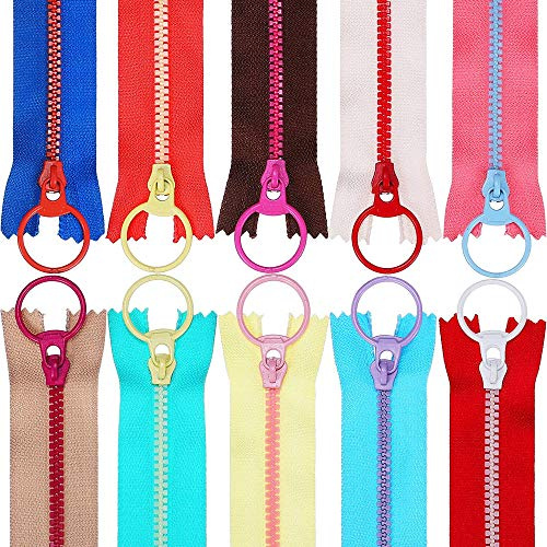 Copiel Cremalleras de resina, 20 piezas de cierre de costura con anillo de elevación, cierres coloridos para bricolaje, sastrería, ropa y manualidades, 20 cm