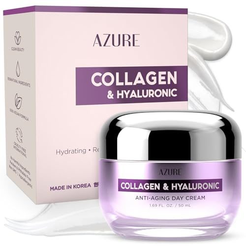Azure Anti-Aging Day Cream with Collagen and Hyaluronic Moisturising Refreshing and Firming Reduces Wrinkles and Fine Lines Locks in Moisture Revitalizing Skin Made in Korea 50ml