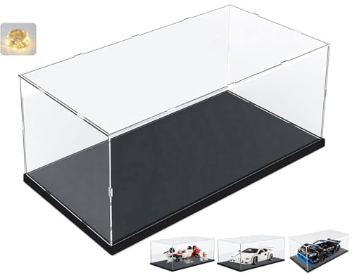 Vitrina Expositora Acrílica para Colecciones para Lego 10330 43268 10337 10353 76450 42176 42160 10300 75435 10295 Coche, Expositor Cajas de Metacrilato Transparente con Luz, Interior Negra 40x20x20cm