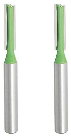 Aopin Router Bit 5mm Cutting Dia 6mm Shank Dia Double Flute Straight Bit Carbide for Woodworking Milling Cutter Tool, Green, Silver, 2Pcs