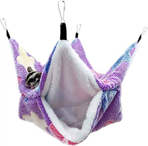 QeeHeng Hamaca Colgante de Animales pequeños, Cama oscilante para Mascotas, Hamaca de Doble Capa para Mascotas para hurón, Rata y Otros Animales pequeños, Morado