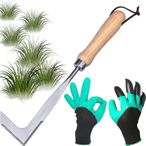 cygjing Desherbeur Manuel,Desherbeur en Acier Inoxydable,Enleve Mauvaise Herbe Ergonomique,Deherbeur avec poignée en Bois Naturel,Outillage de Jardin pour Creuser, Désherber