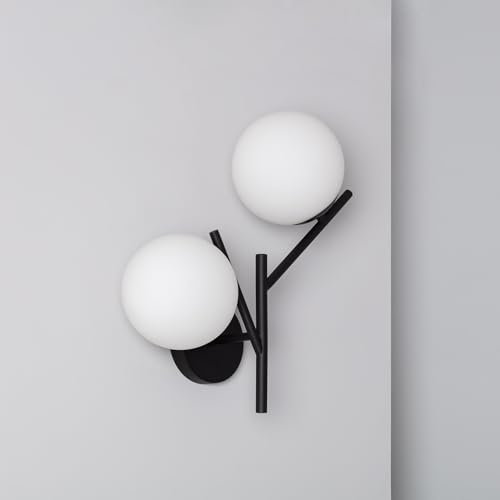 LEDKIA LIGHTING Lámpara de Pared de Metal y Cristal Balts Negro E27