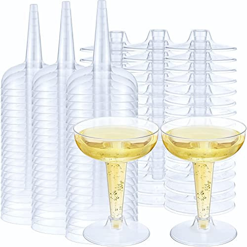 LATERN 60 Stück Kunststoff Champagner Coupé, 120ml Klare Weinprobengläser Wiederverwendbare Cocktailbecher mit Stiel für Whisky Champagner Bier Dessert Pudding Mousse Party (11 x 8,2cm)