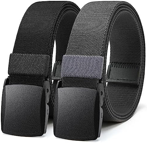 Bon4Extrao Straffes Elastischer Gürtel Herren ohne Löcher 2 Stück, Stoff Stretchgürtel Herren 38mm für Arbeitshose mit Schwerlast Leichter Kunststoffschnalle Stufenlos Verstellbar