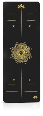 Namastecita Yoga Mat, Edición Dorada Mandala, Esterilla de yoga antideslizante, Materiales ecologicos Colchoneta para pilates y yoga incluye bolsa de transporte (Negro)