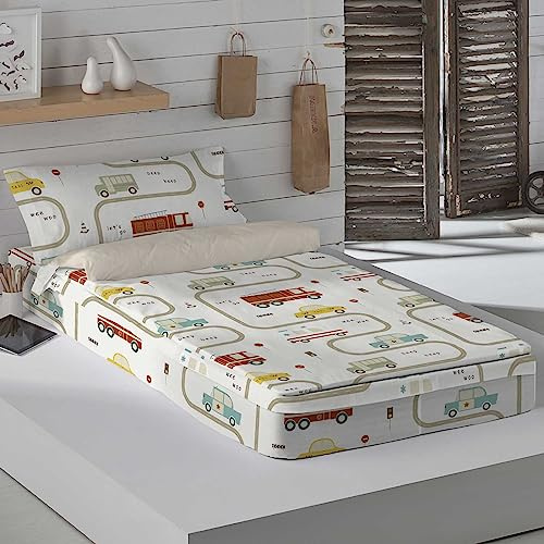 COOL KIDS Saco Nórdico con Relleno Cama 90, 100% Algodón, Juego de Saco Nórdico 90x190/200 cm + Relleno de 300 gr + 1 Funda de Almohada 45x110, GREM