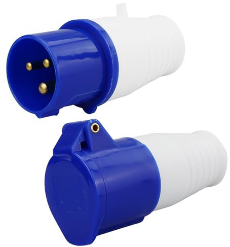 16A 240V Site Trailing Plug & Socket 230V 16A 3 Pin PCE 240 Volt Blue Hook Up, Weather Proof Industrial Socket, Industrial 16A Plug & Sockets 1 Set (Blue)