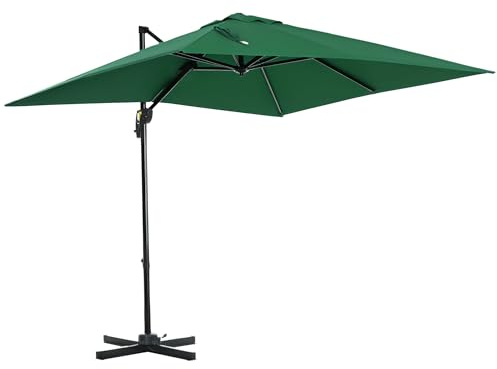 Outsunny Sombrilla de Jardín de Aluminio 245x245x248 cm Parasol Excéntrico con Manivela Giratorio 360° Inclinación de 5 Niveles Tela Poliéster 200 g/m² Desmontable Verde