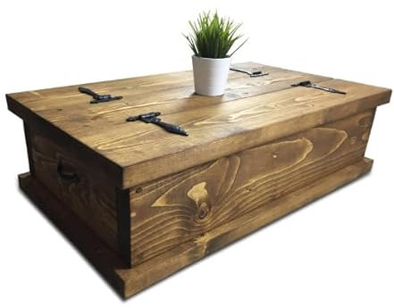 BLU Coast Solid Wood Beaulieu Chest Ottoman, Handmade Living Room Table with Storage, Stylish Lift Top Coffee Table 60lx60dx33h – Jacobean