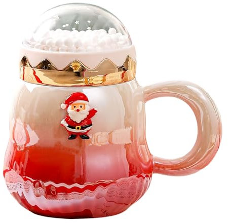 PLUSHCEWT Christmas Coffee Mug, Gradient Colour Ceramic Tea Cups, Christmas Mug with Lid and Gift Box, 500ml (Red)