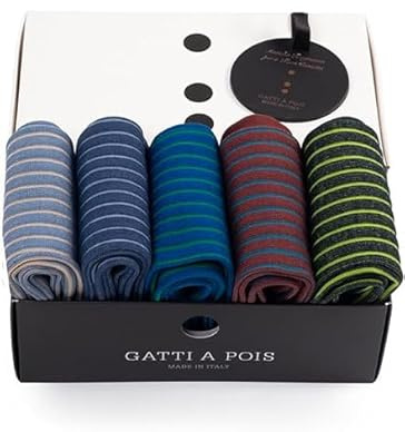GATTI A POIS Box N.5 Paire de chaussettes longues pour homme en pur fil d'Écosse Made in Italy 3 tailles effet à rayures, multicolore, 43