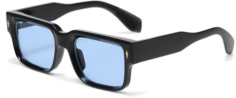 Long Keeper Gafas de Sol Cuadradas Sobre Retro para Mujer Hombre Lentes de Sol Hombre Rectangulares Gafas de Conducción Protección UV400 (Azul negro)