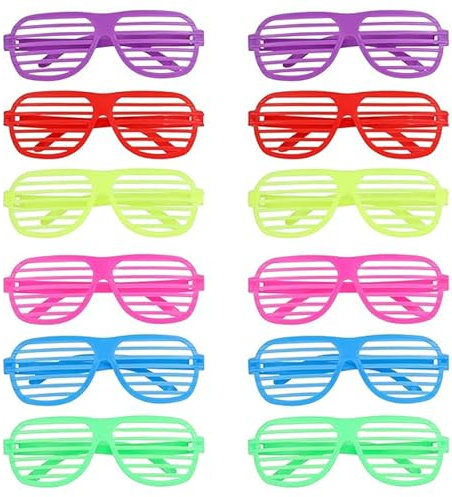 JNGTKL 12PCS Neon Glasses, Shutter Shades Glasses 80s 90s, Party Supplies Fancy Dress Glasses, Good-Look Novelty Glasses, Fancy Dress Glasses Party Accessories, Used for Various Parties ﻿