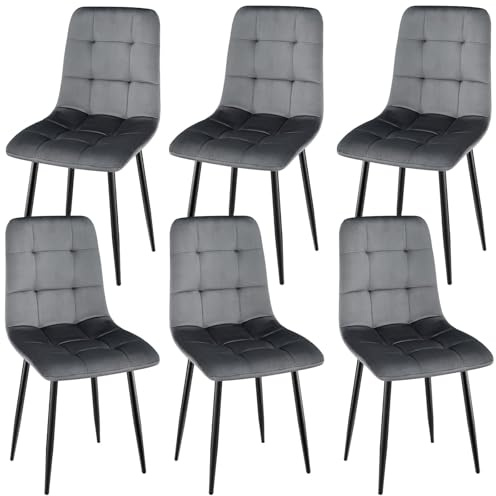 ANVOFONG Silla de Comedor Conjunto de 6, Engrosada Holandesa Cojín de Terciopelo Sillas Adecuado para Cocina, Comedor, Gris Oscuro.