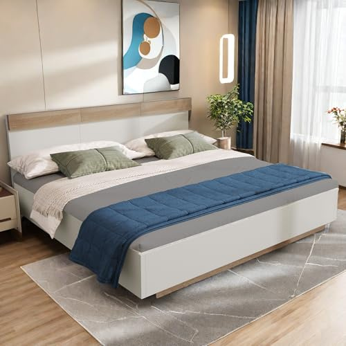 Sapgaks Lit 160 x 200 cm avec lattes et tête de lit, lit double en bois, cadre lit 160 x 200, lit double blanc, lit adulte, lit rembourré, ensemble en chêne blanc (sans