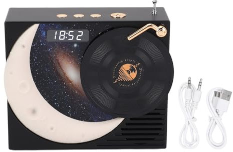 GOWENIC Haut-Parleur BT Rétro, Haut-Parleur BT 5.3 avec Affichage de l'horloge et Lumière Ambiante, Station de Radio avec Son Surround à 360 Degrés 1200 MAh (Black)