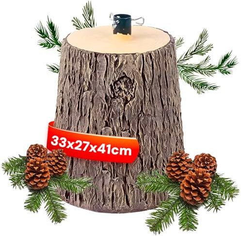 Avilia – Base Albero di Natale XXL da 52,5 cm a Forma di Tronco Effetto Legno Realistico, Ø Aggancio 3,7xH7 cm, Supporto Robusto e Decorativo per Alberi da 120 a 240 cm Stabili e Sicuri