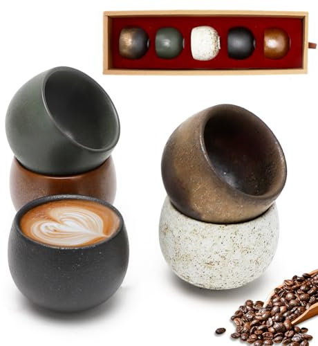 Juego de tazas de café de 5 piezas, 50 ml, de cerámica, hechas a mano, de porcelana, sin asa, tazas de café de alta calidad, juego de tazas de café de cerámica