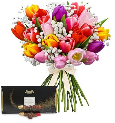 Tulips - Fresh Flowers - Birthday, Anniversary, Get Well, Thank You, Occasion Flower - Cut Floral Arrangement for Gifts, Weddings, Sympathy, Celebrations, and Special Events (+ Luxury Chocolates)