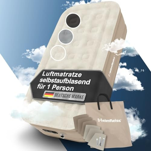 Heimfleiss® Luftmatratze selbstaufblasend 1 Person | Premium Luftbett 100x200 cm | Schnell Aufblasbare Matratze ideal nutzbar als Gästebett & Camping Bett | Selbstaufblasbare Gästematratze mit Pumpe