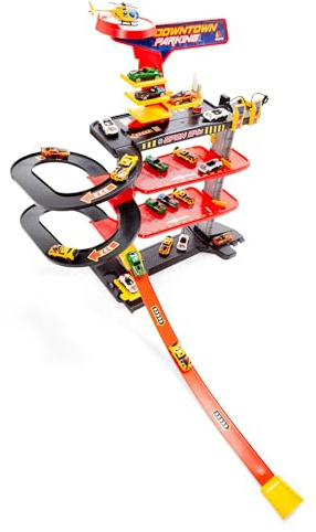 MOLTO | Parking de Juguete Downtown 4 Plantas – Estación de Servicio, Elevador, Lavadero – Parking Infantil con Rampa de Alta Velocidad