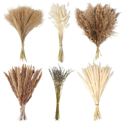 200 Stück Pampasgras Deko Trocken 44cm hoch - schöner Pampasstrauß mit kleinem Pampas, Trockenblumen, Bunny Tails, Lavendel - für Hochzeit oder Trocken Blumen Dekoration